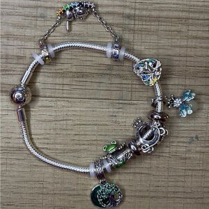 Pandora bracelet 925 silver Ale. Charms assorted in game + Pandora bag.
